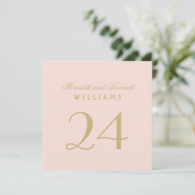 Elegant Blush Gold Wedding Table Number Card (Standing Front)
