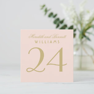 Elegant Blush Gold Wedding Table Number Card