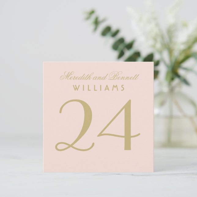 Elegant Blush Gold Wedding Table Number Card (Standing Front)