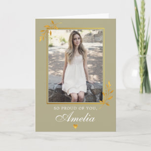 Elegant Blush Green Gold Photo Graduation Card