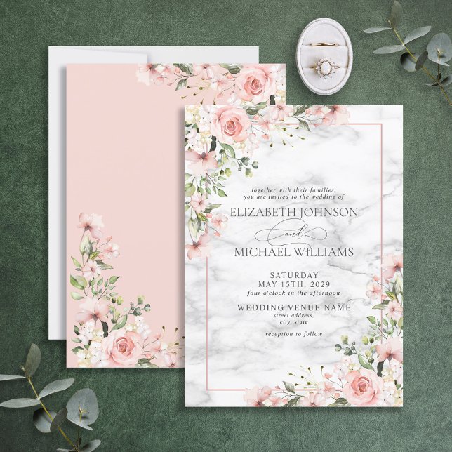 Elegant Blush Greenery Dusty Pink Floral Wedding Invitation (Creator Uploaded)