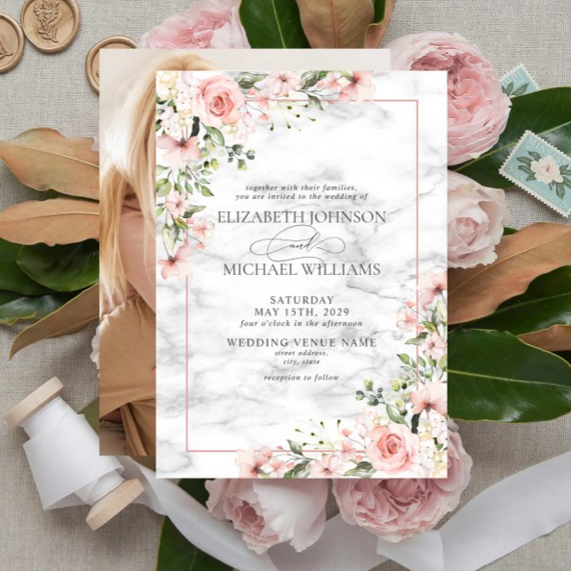 Elegant Blush Greenery Dusty Pink Floral Wedding Invitation (Creator Uploaded)