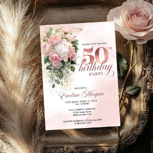 Elegant Blush Greenery Rose Gold 50th Birthday  Invitation