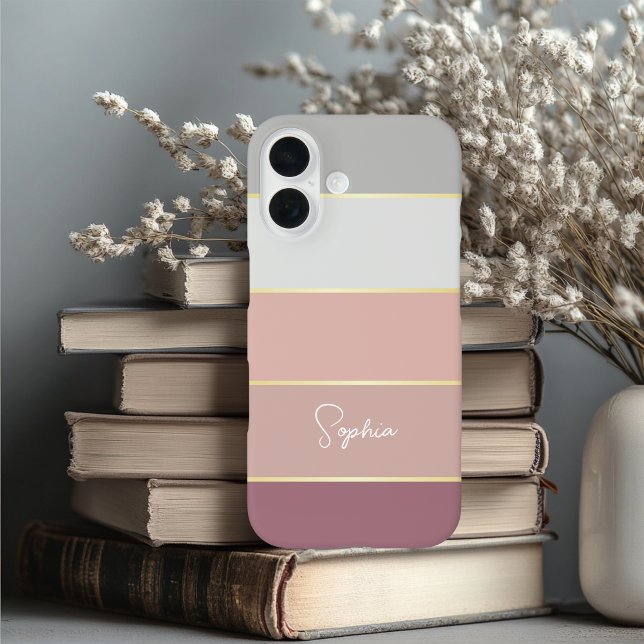 Elegant blush grey gold Personalised Colour Stripe Case-Mate iPhone Case (Creator Uploaded)