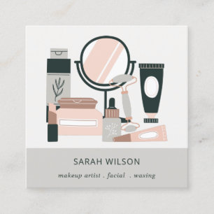 Elegant Blush Grey Makeup Artist Cosmologist Square Business Card