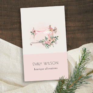 Elegant Blush Grey Sewing Machine Floral Tailor Business Card