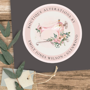 Elegant Blush Grey Sewing Machine Floral Tailor Classic Round Sticker