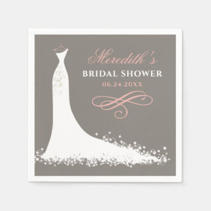 Elegant Blush Grey Wedding Gown Bridal Shower Napkin