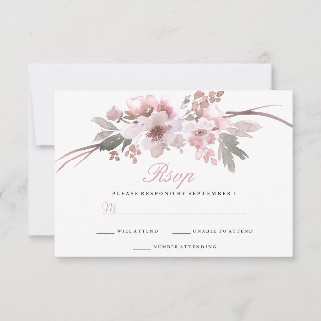 Elegant Blush & Grey White floral Wedding RSVP (Front)