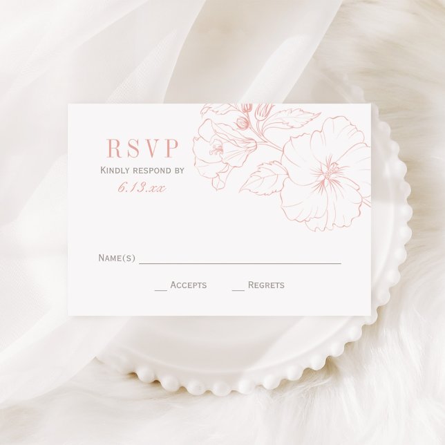 Elegant Blush Hibiscus and Grey Wedding RSVP Card (Creator Uploaded)