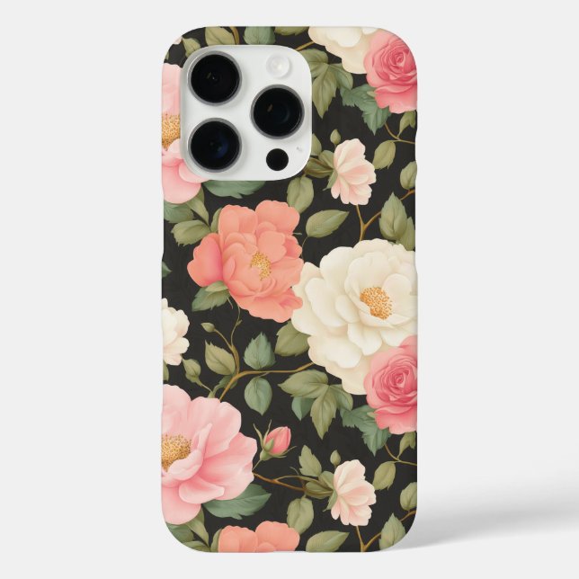 Elegant Blush & Ivory Roses on Classic Black Case-Mate iPhone Case (Back)