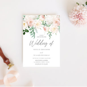 Elegant Blush & Ivory White Floral Wedding Invitation