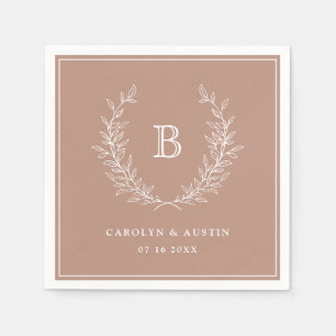 Elegant Blush Laurel Wreath Wedding Monogram Napkin