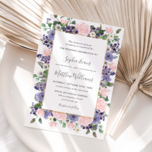 Elegant Blush & Lavender Floral Gold Wedding Invitation