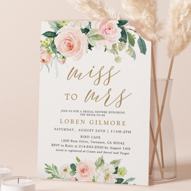 Elegant Blush Miss To Mrs Bridal Shower Invitation (Creator Uploaded)