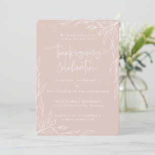 Elegant Blush Modern Leaf Motif Thanksgiving Invitation