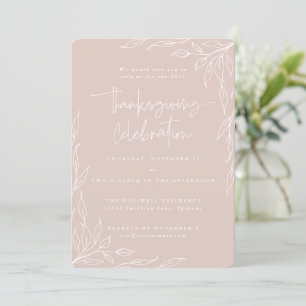 Elegant Blush Modern Leaf Motif Thanksgiving Invitation