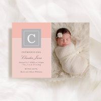 Elegant Blush Monogram Baby Girl Photo Birth