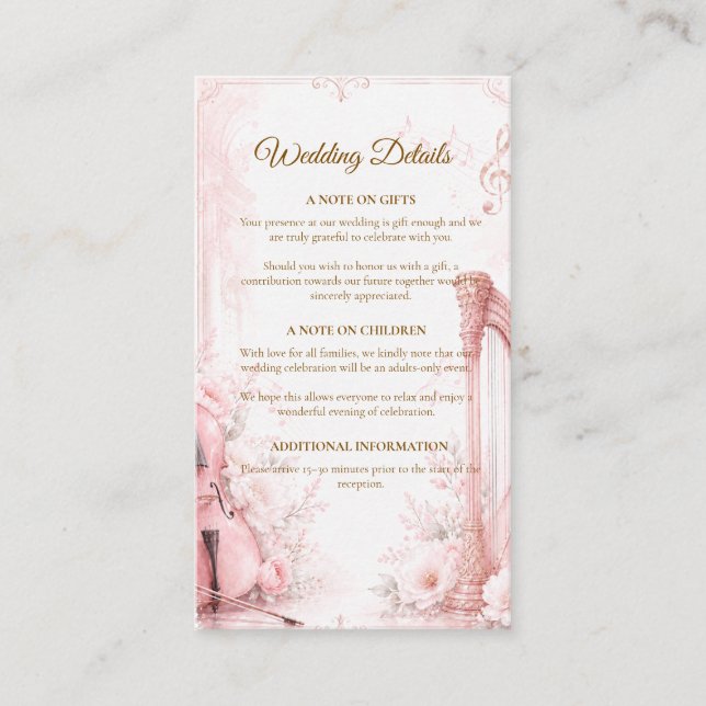 Elegant Blush Musical Wedding Enclosure Card (Front)