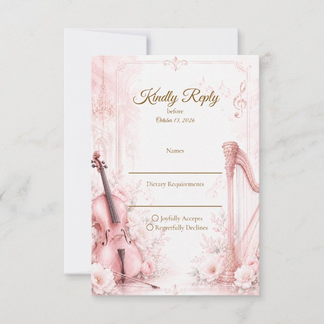 Elegant Blush Musical Wedding RSVP Card (Front)