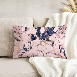 Elegant Blush Navy Gold Marble Decorative Cushion