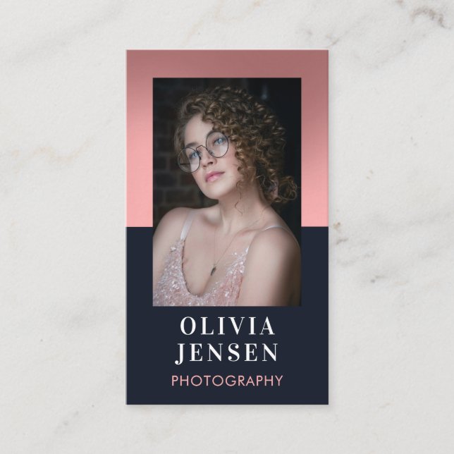 Elegant Blush & Navy Professional Photography Business Card (Front)