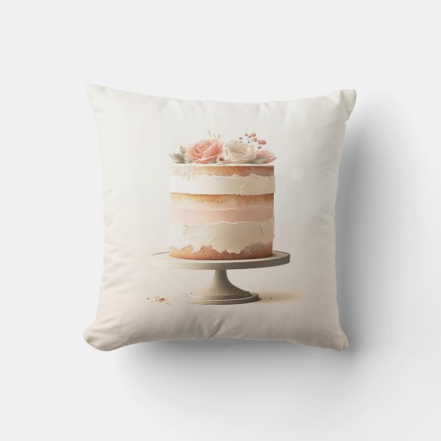 Elegant Blush Peach Floral Cake Kitchen Bakery Cushion (Front)