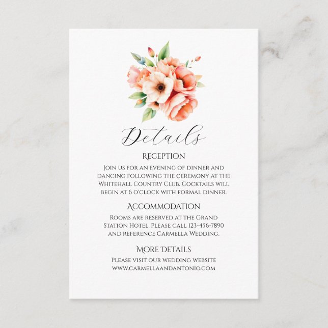 Elegant Blush Peach Floral Flat Enclosure Card (Front)