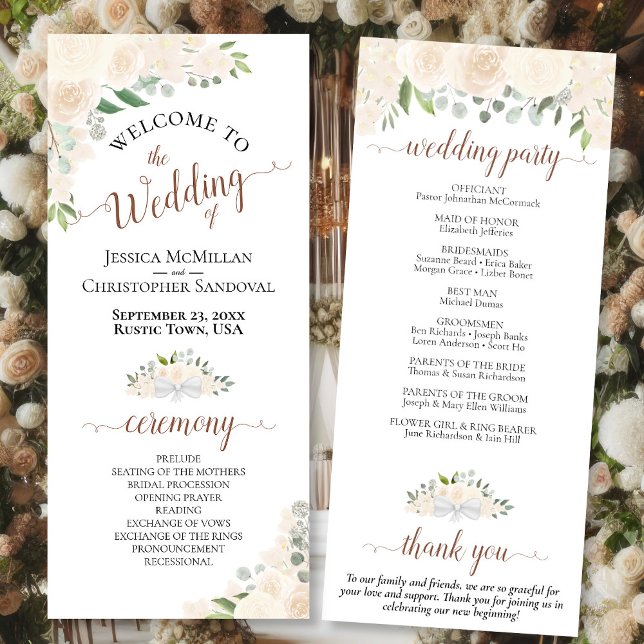 Elegant Blush Peach Watercolor Floral Wedding Programme (Front/Back)