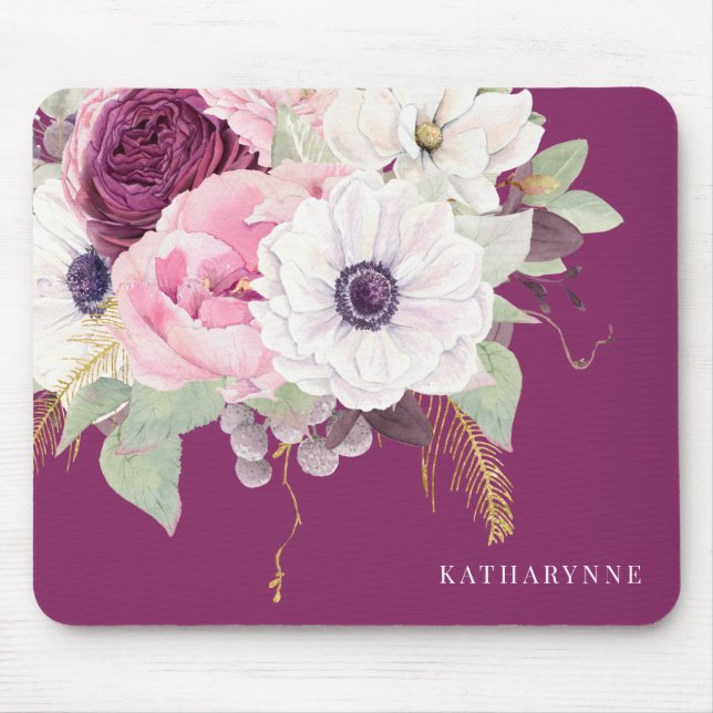 Elegant Blush Peony Botanical Gold Foil Floral Mouse Pad (Front)