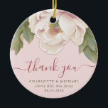 Elegant Blush Peony Floral Thank You Wedding Favou Ceramic Tree Decoration<br><div class="desc">The Elegant Blush Peony Floral Thank You Wedding Favour ornament features a blush pink watercolor peony flower and modern script, against a subtle soft pink background, adding a gentle contrast and enhancing its natural beauty and elegance. ♥ View the collection on this page to find matching products. ♥Customise it with...</div>