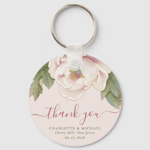 Elegant Blush Peony Floral Thank You Wedding Favou Key Ring