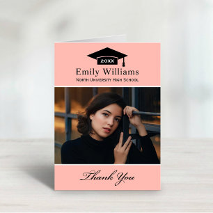 Elegant Blush Personalised Graduation Photo Thank You Card