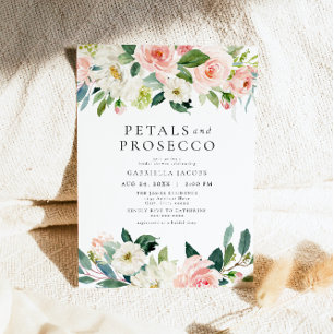 Elegant Blush Petals & Prosecco Bridal Shower Invitation