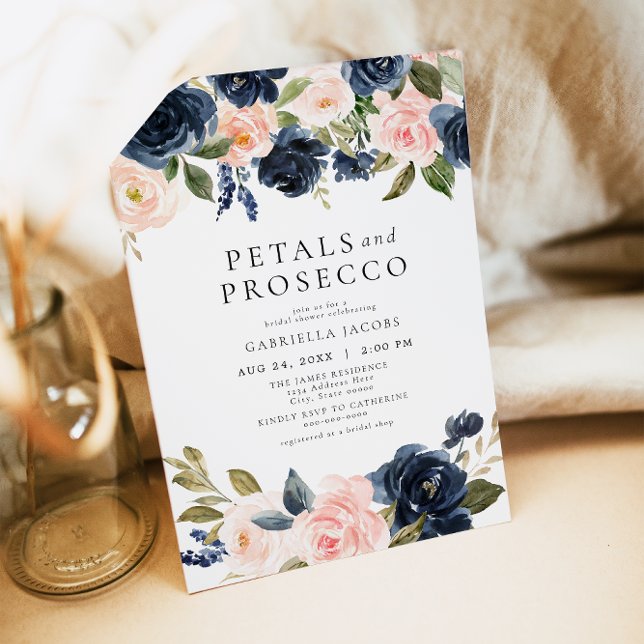 Elegant Blush Petals & Prosecco Bridal Shower Invitation (Creator Uploaded)
