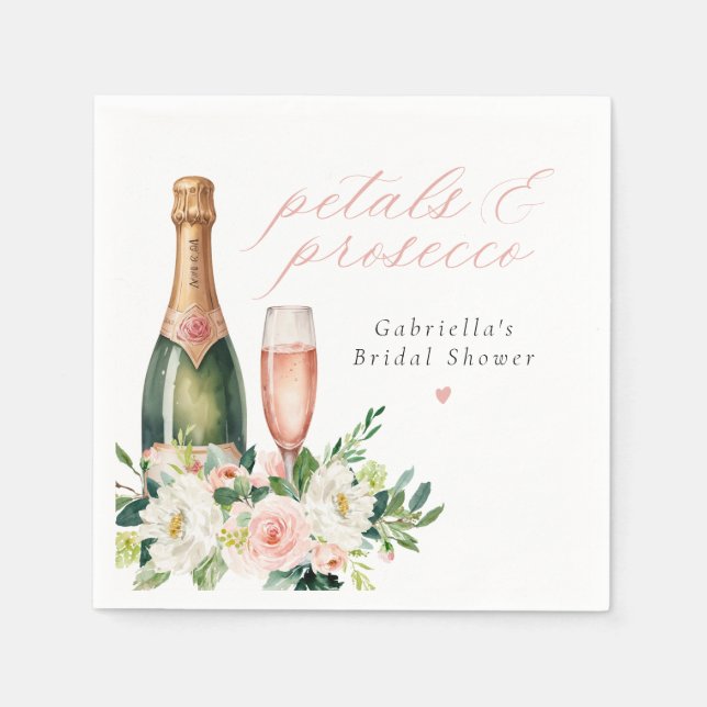 Elegant Blush Petals & Prosecco Bridal Shower Napkin (Front)