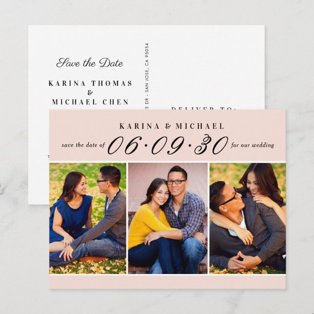 Elegant Blush Photo Collage Wedding Save the Date Announcement Postcard (Front/Back)