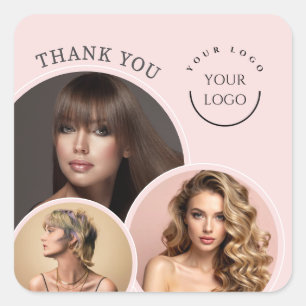 Elegant Blush Pink 3 Photo Hairstylist Thank You Square Sticker