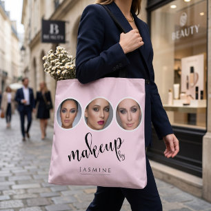 Elegant Blush Pink 3 Photo MUA Makeup Artist Tote Bag