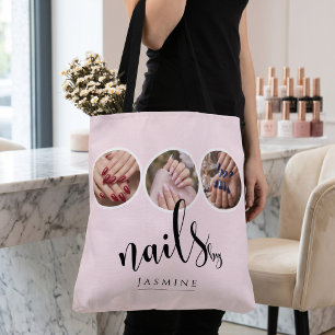 Elegant Blush Pink 3 Photo Nail Stylist  Tote Bag
