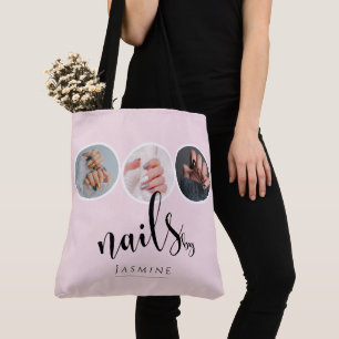 Elegant Blush Pink 3 Photo Nail Stylist  Tote Bag