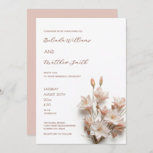 Elegant Blush Pink 3D Flowers  Invitation