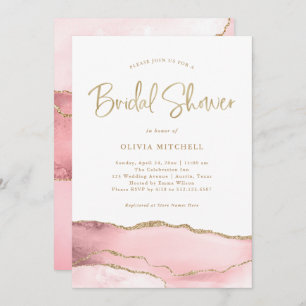 Elegant Blush Pink Agate with Gold   Bridal Shower Invitation