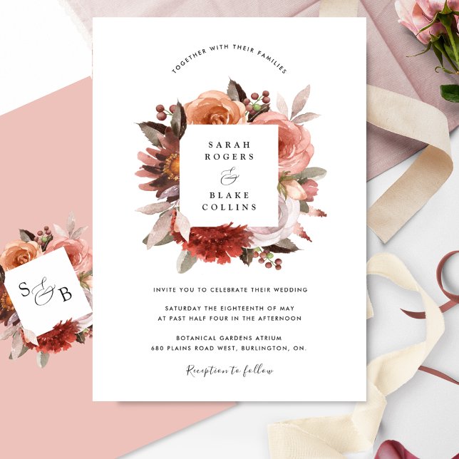 Elegant Blush, Pink and Burgundy Floral Wedding Invitation (Creator Uploaded)