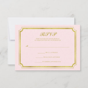 Elegant Blush Pink and Faux Gold Wedding RSVP Card