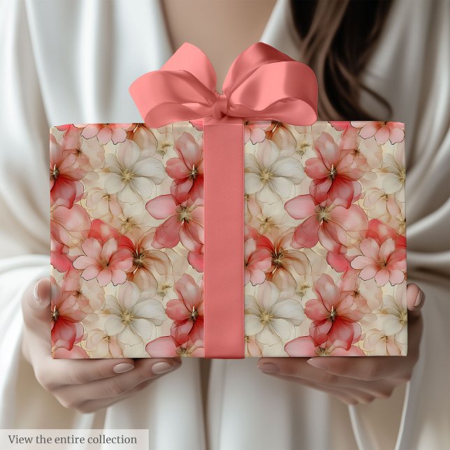 Elegant blush pink and gold floral birthday wrap wrapping paper (Elegant blush pink and gold floral birthday wrap)