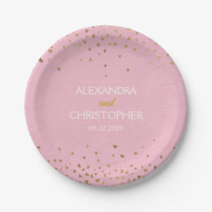 Elegant Blush Pink and Gold Foil Confetti Wedding Paper Plate