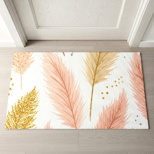 Elegant Blush Pink and Gold Glitter Pampas Grass  Doormat