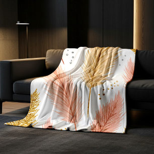 Elegant Blush Pink and Gold Glitter Pampas Grass Fleece Blanket