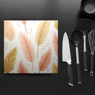 Elegant Blush Pink and Gold Glitter Pampas Grass  Tile